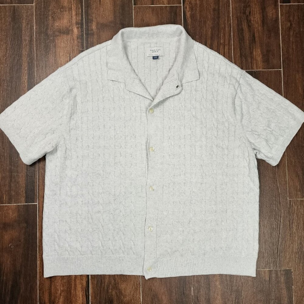 American Eagle Shirt Mens XL Weekend Cable Button Shirt Sweater Polo Crochet
